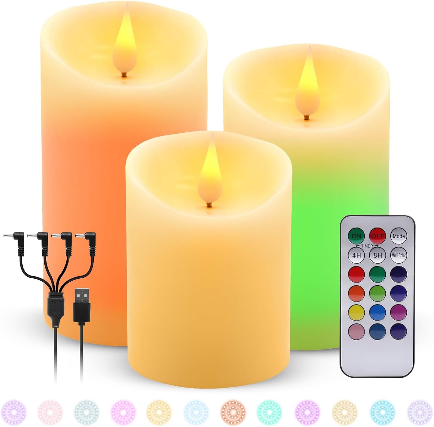 ALED LIGHT Rechargeable Candles Flickering with Remote,Flameless Candles Built-in Rechargeable Battery,RGB&Warm White Real Wax LED Candles for Home Decoration,Christmas,Party