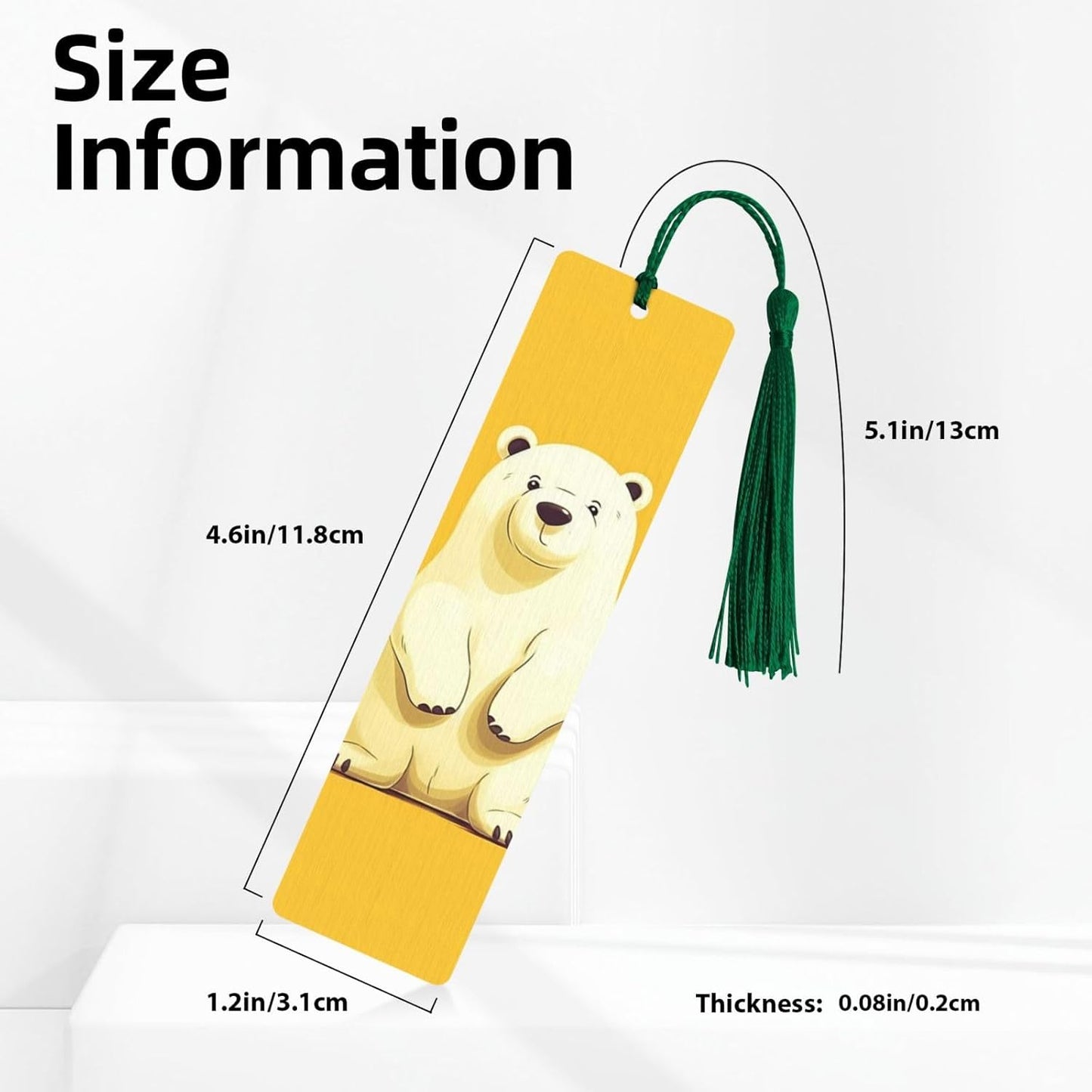 Cute Cartoon Polar Bear Bookmarks Gifts for Women Men, Wooden Bookmarks for Book Lovers, Vintage Book Marks Ornaments with Tassel, Unique Personalized Reading Page Markers Dark Green