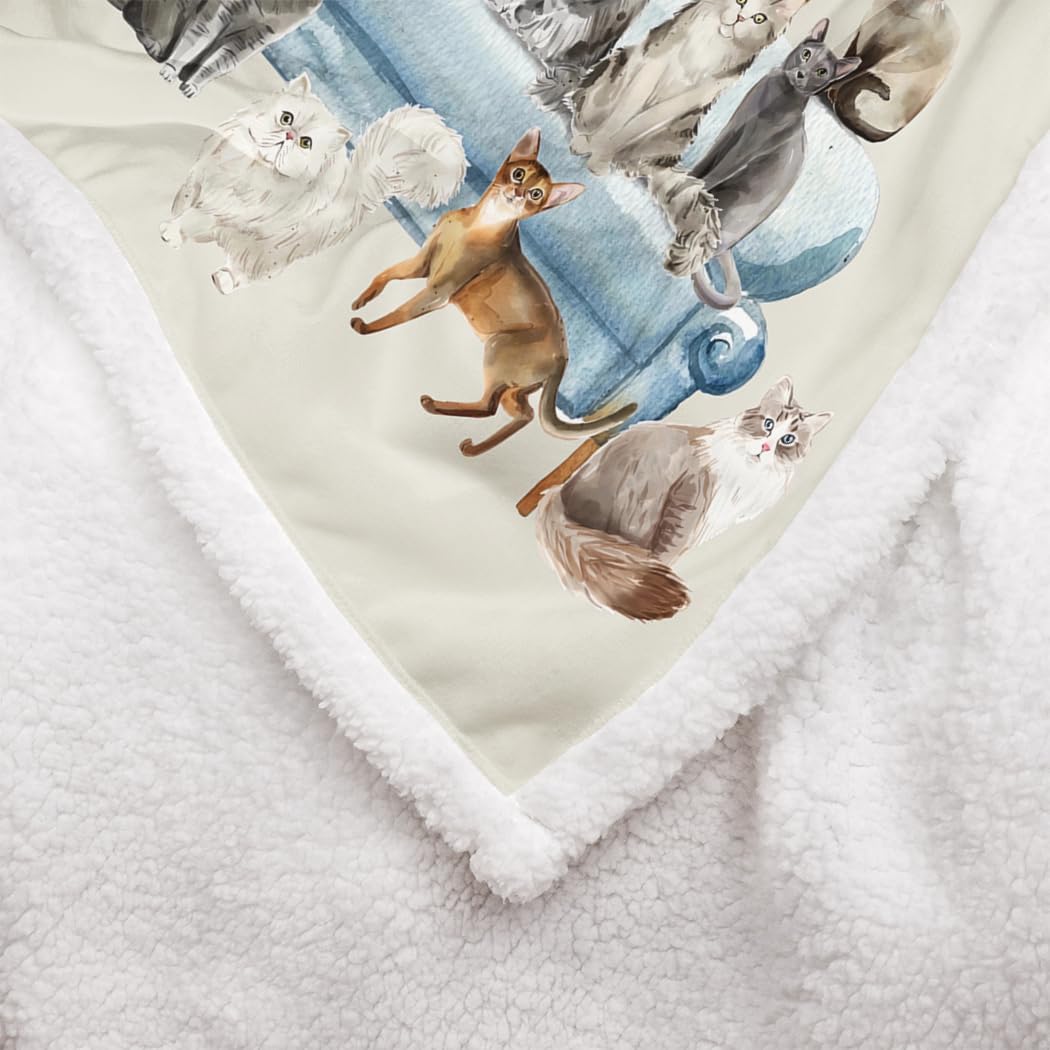 SXCHEN Sherpa Fleece Blanket Throw for Couch Bed Warm Soft Comfy Heavy Thick Fluffy Blankets for Winter Throws with Cute Kitten Cats Selfie Print Gifts for Cat Lovers,60 x 80 inches