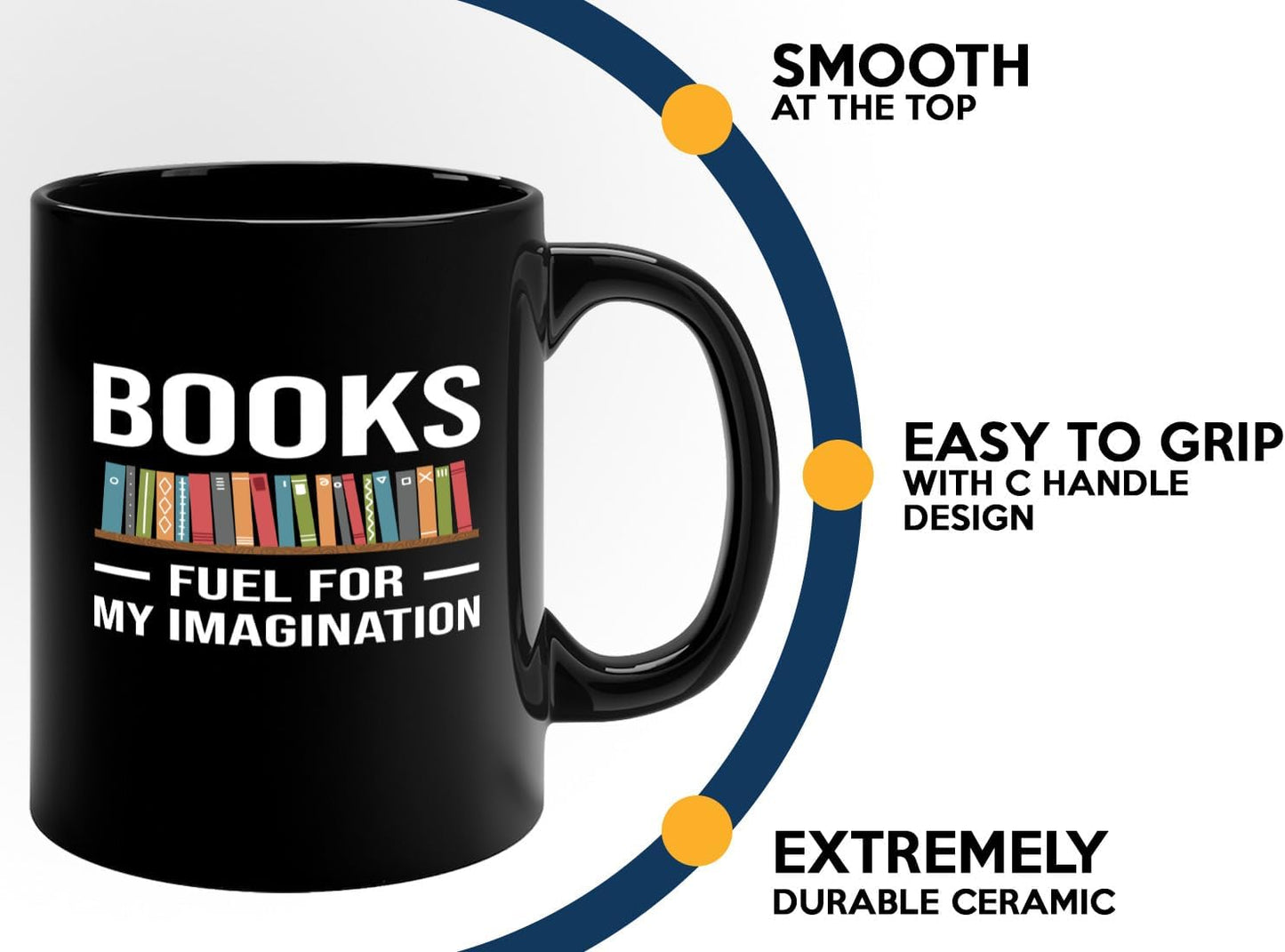 Book Lover Coffee Mug 11oz Black -Fuel for Imagination - Writer Editor Bookish Librarian Bibliophile Bookish Grammar Philosophers