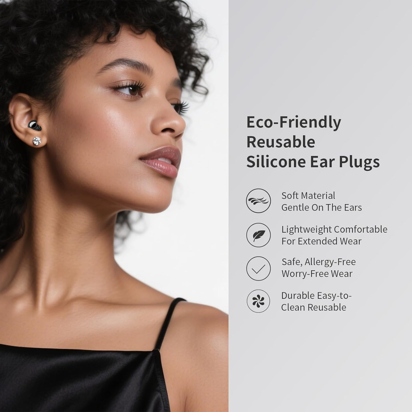 Ear Plugs for Sleeping Noise Cancelling - 45dB Motorcycle Ear Plugs for Noise Reduction - Reusable Silicone Concerts EarPlugs with 8 Ear Tips & Case for for Sleep Work Travel Snoring (Gloss Black)