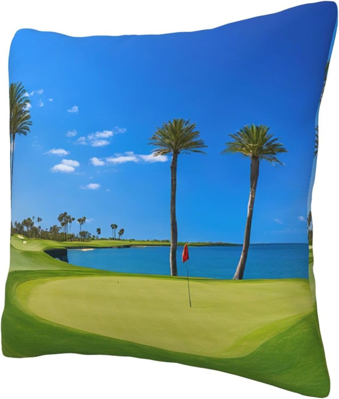 All-Season Square Pillow Covers 18"X18", Golf Course Sea, Decorative Throw Pillow Covers for Sofa Bed Couch, Hidden Zipper Cushion Cover, Square Lumbar & Accent Pillowcases for Home Decor