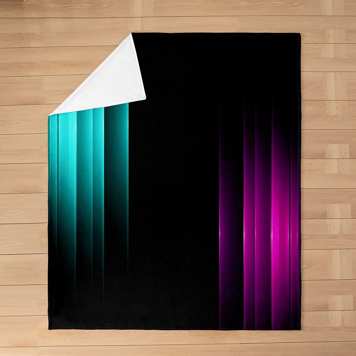Feelyou Purple Teal and Black Geometric Ombre Fleece Throw Blanket Twin 60"x80" Boys Abstract Striped Flannel Blanket for Kids Women Men Ultra Soft Lightning Plush Blanket Fuzzy Blanket