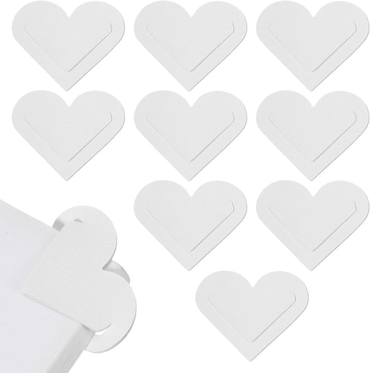 PATIKIL Leather Heart Bookmarks, 10Pcs Cute Corner Page Book Marks Bookmark Clips Book Accessories for Reading Lovers Women Men Teacher Gifts, White