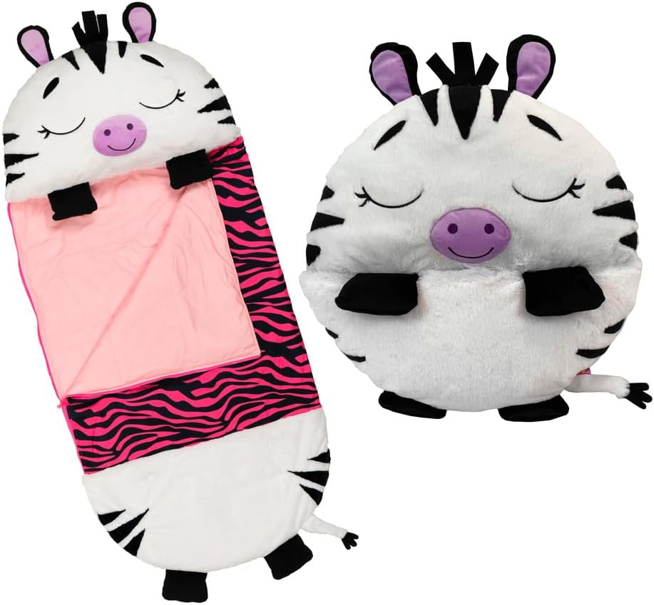 Happy Nappers Pillow & Sleepy Sack Zinnia Zebra- Comfy, Cozy, Compact, Super Soft, Warm, All Season, Sleeping Bag with Pillow- Medium 54” x 20”