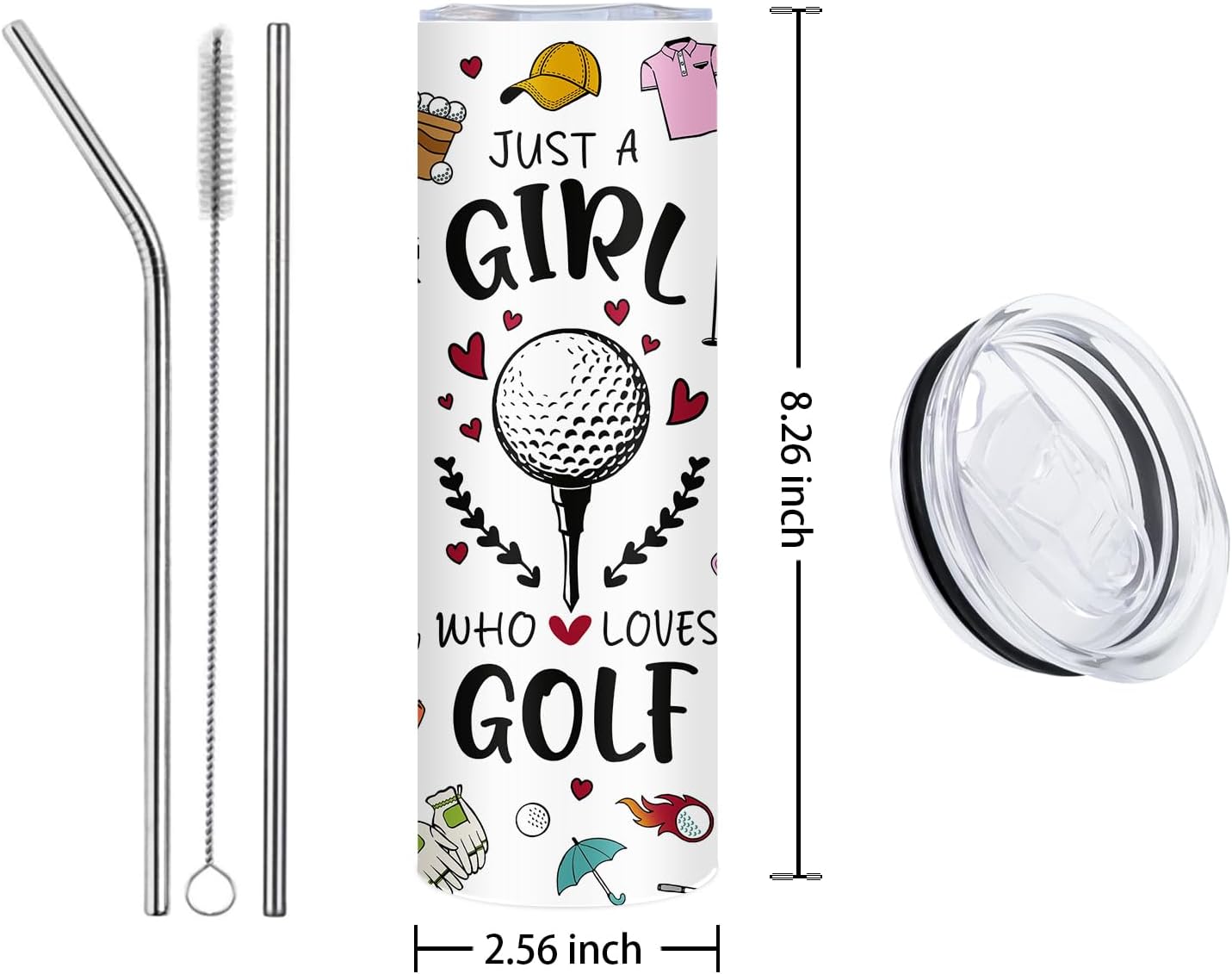 Golf Gift For Women, Golfer Themed 20 oz Tumblers - Just A Girl Who Loves Golf Design Cups, Tumbler With Lid and Straw, Stainless Steel Mugs Funny Gifts For Golfers