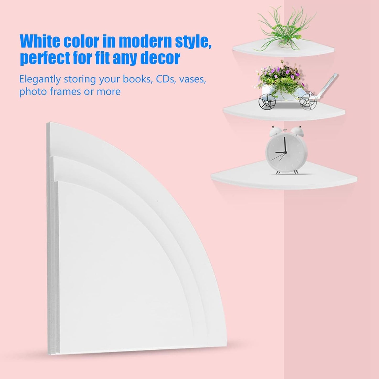 Hapivida Corner Shelf, White PVC Floating Wall Shelf Set of 3 with Angled Fit for Home Storage, Wall Mounted Display Rack for Living Room, Bathroom, Bedroom