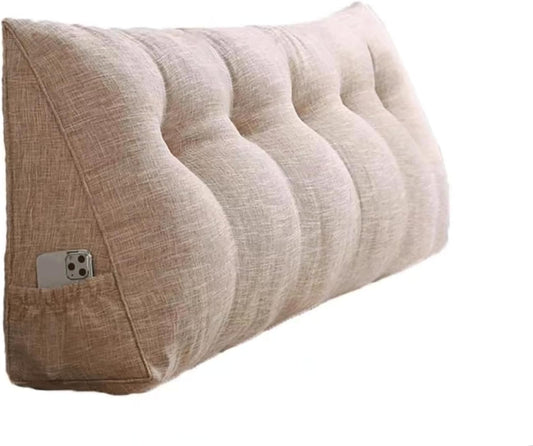 Triangular Headboard Pillow Wedge Reading Bed Rest Pillow Linen Cotton Bolster for Daybed Backrest Positioning Support Cushion with Removable Cover(Size:120x50x20cm,Color:A)