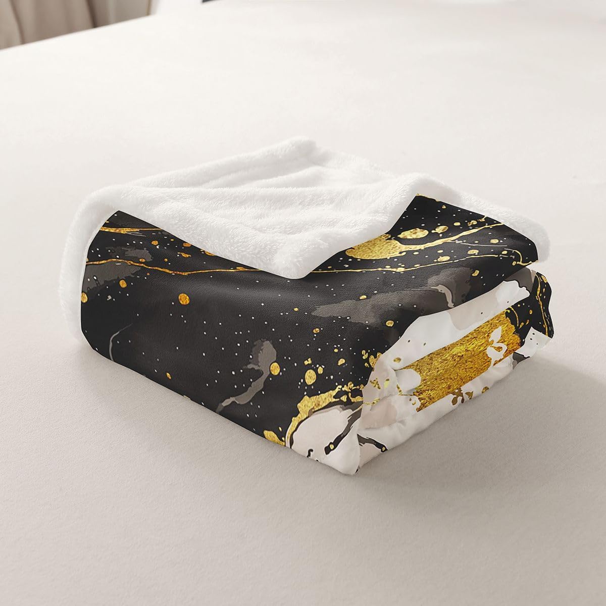 Feelyou Black Gold Sherpa Throw Blanket for Couch Abstract Super Soft Cozy Fleece Marble Blanket for Winter, Plush Throw Throw 50"x60" All Season