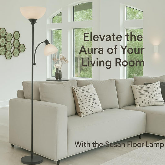 Adjustable Black Floor Lamp With Reading Light, Tall Lamp For Living Room, Bedroom, Office, Susan 72" Standing Lamps For Living Room, Corner Light, Stand Lamp, Floor Lamps For Living Room Modern
