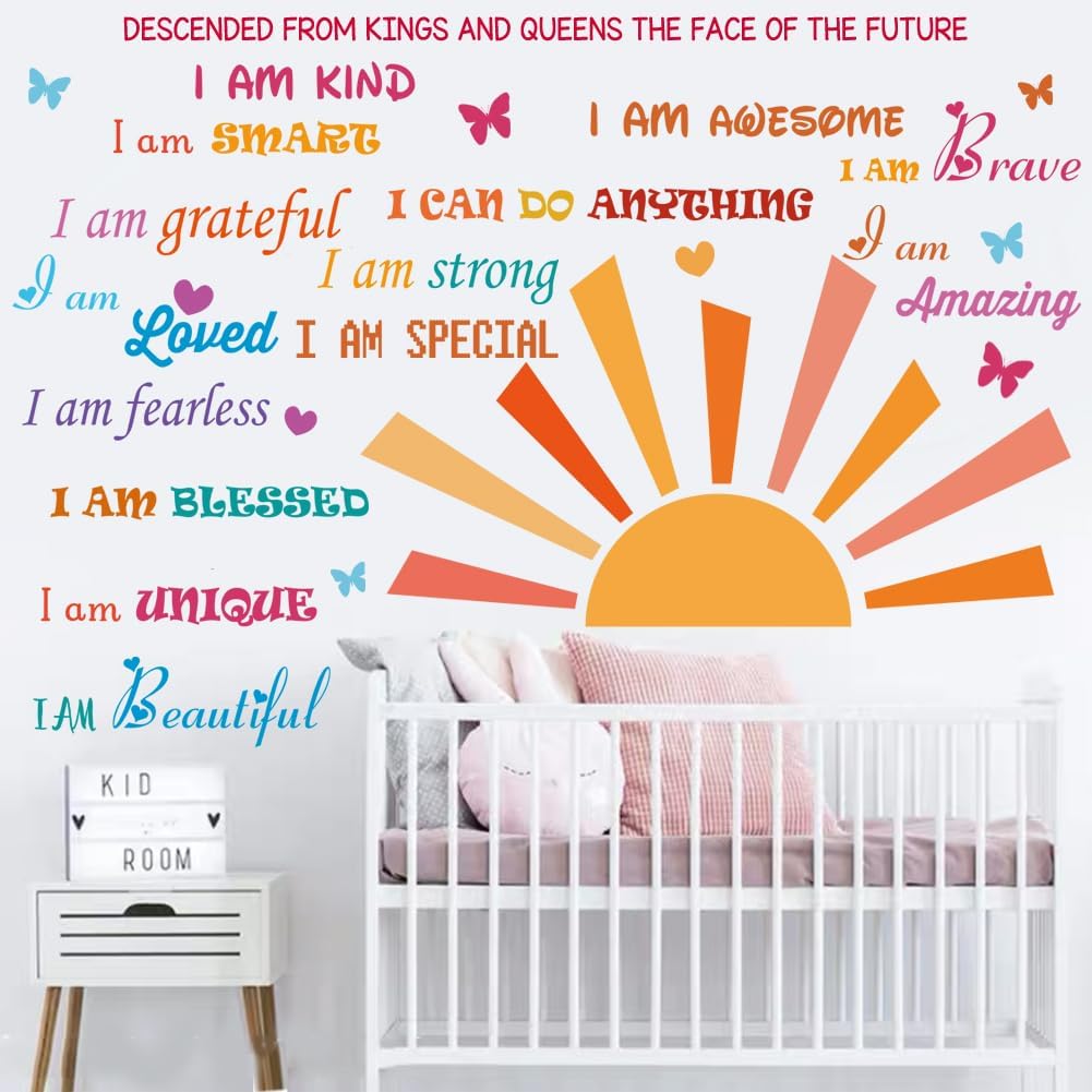 Inspirational Quotes Motivational Sayings Half Sun Peel and Stick Wall Art Decals for Baby Nursery Kids Bedroom Living Room Decoration