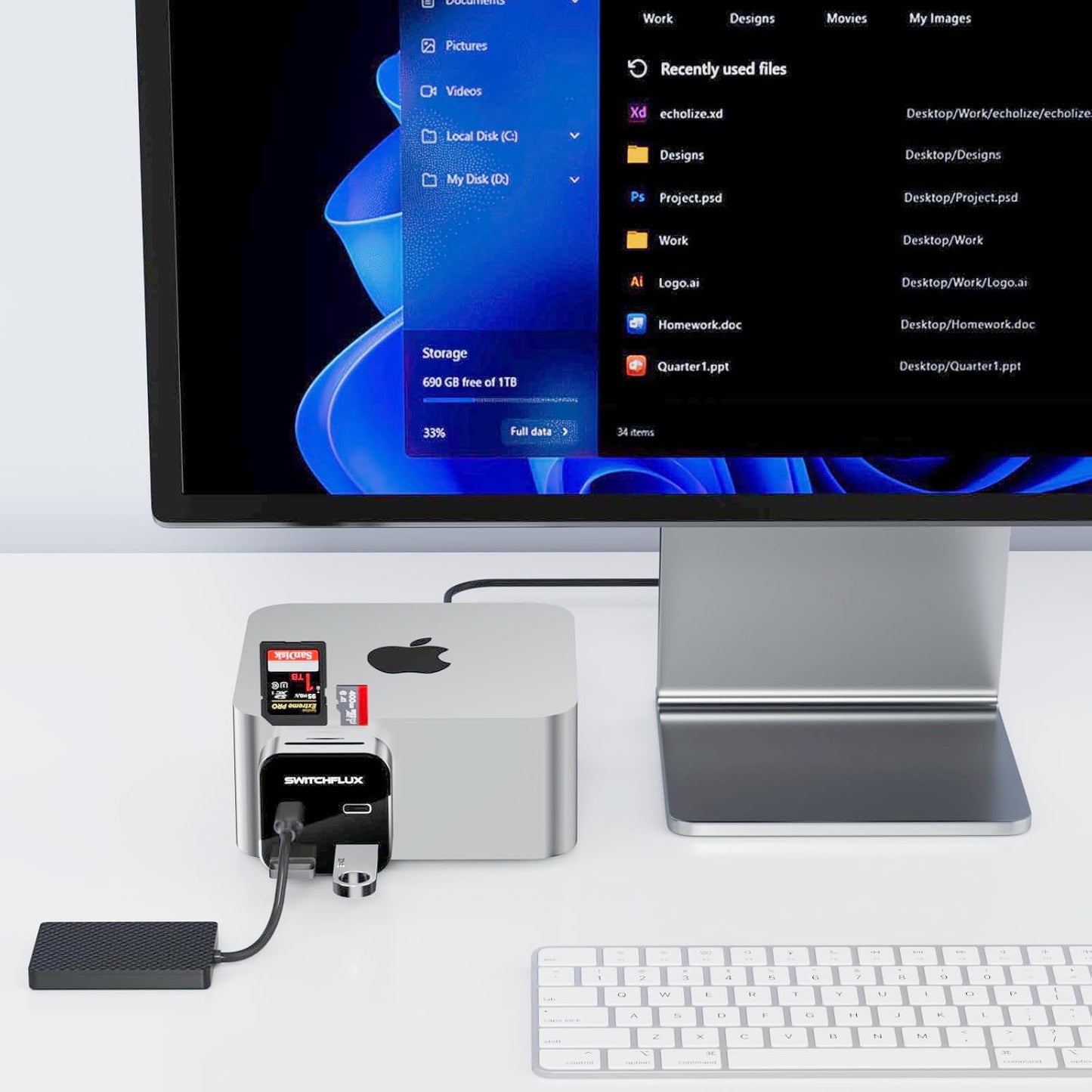 Mac mini M4 Expansion Dock,Mac mini Hub with 10Gbps USB C×2,10Gbps USB A×2,SD/TF 3.0 Card Reader | High-Speed Data Transfer 6 in 1 Hub for Mac mini M4/M4 Pro