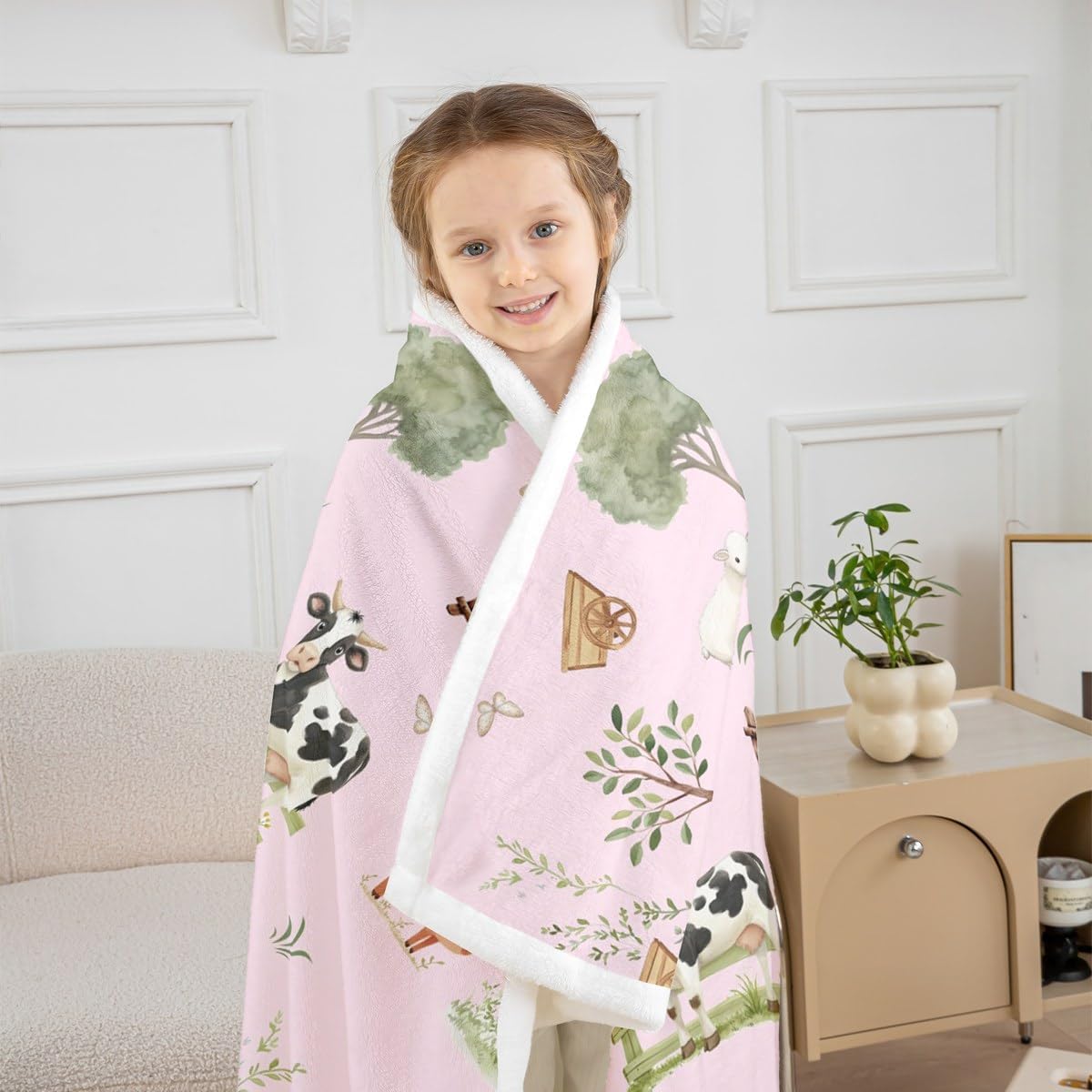 Erosebridal Baby Blankets for Unisex Boys Girls,Farm Animal Nursery Minky Blankets Pink Cartoon Animals Fleece Blanket Rustic Farmhouse Cute Horse Sheep Cow Pig Woodland Trees Fuzzy Plush Throw 40x50