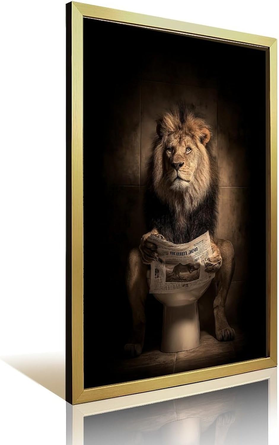 Rucatto An Abstract Art Poster Depicts A Lion Reading A Newspaper in A Toilet. Wall Art Paintings Canvas Wall Decor Home Decor Living Room Decor Aesthetic 12x18inch(30x45cm) Golden-style