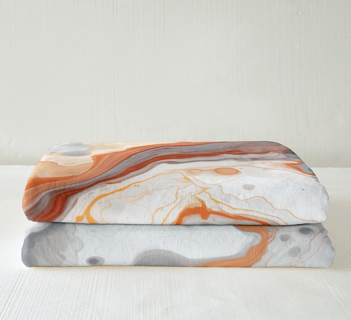 Feelyou Orange Grey White Marble Grain Plush Blanket Gradient Marble Texture Fleece Throw Blanket for Boys Girls Marble Sherpa Blanket Ink Fluid Art Fuzzy Blanket for Sofa Bed Couch,Throw 50x60 Inches