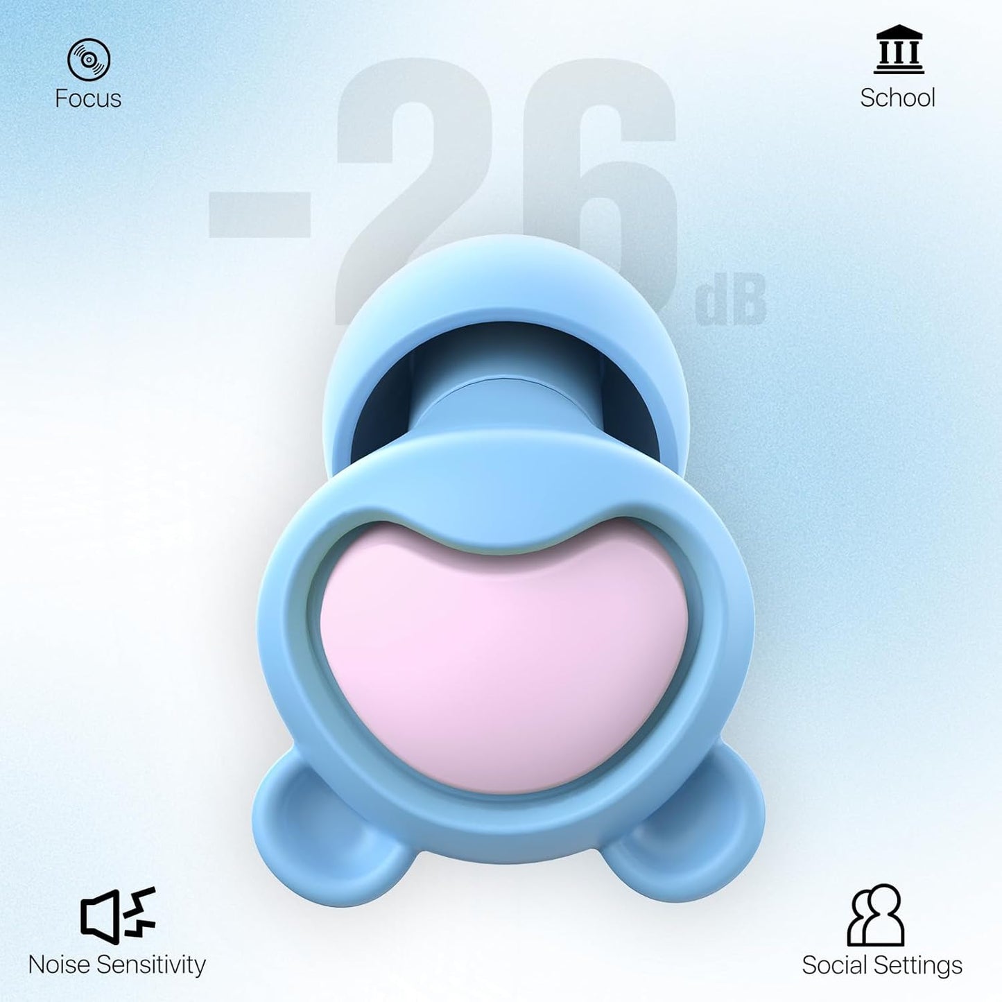 Kids Ear Protection Kids Ear Plugs (6-12yrs) - Reusable Everyday Noise Relief for Child Adult with Small Ear Canal, for Focus, Anxiety, Stress, School, Home, Playtime –26 dB Noise Reduction