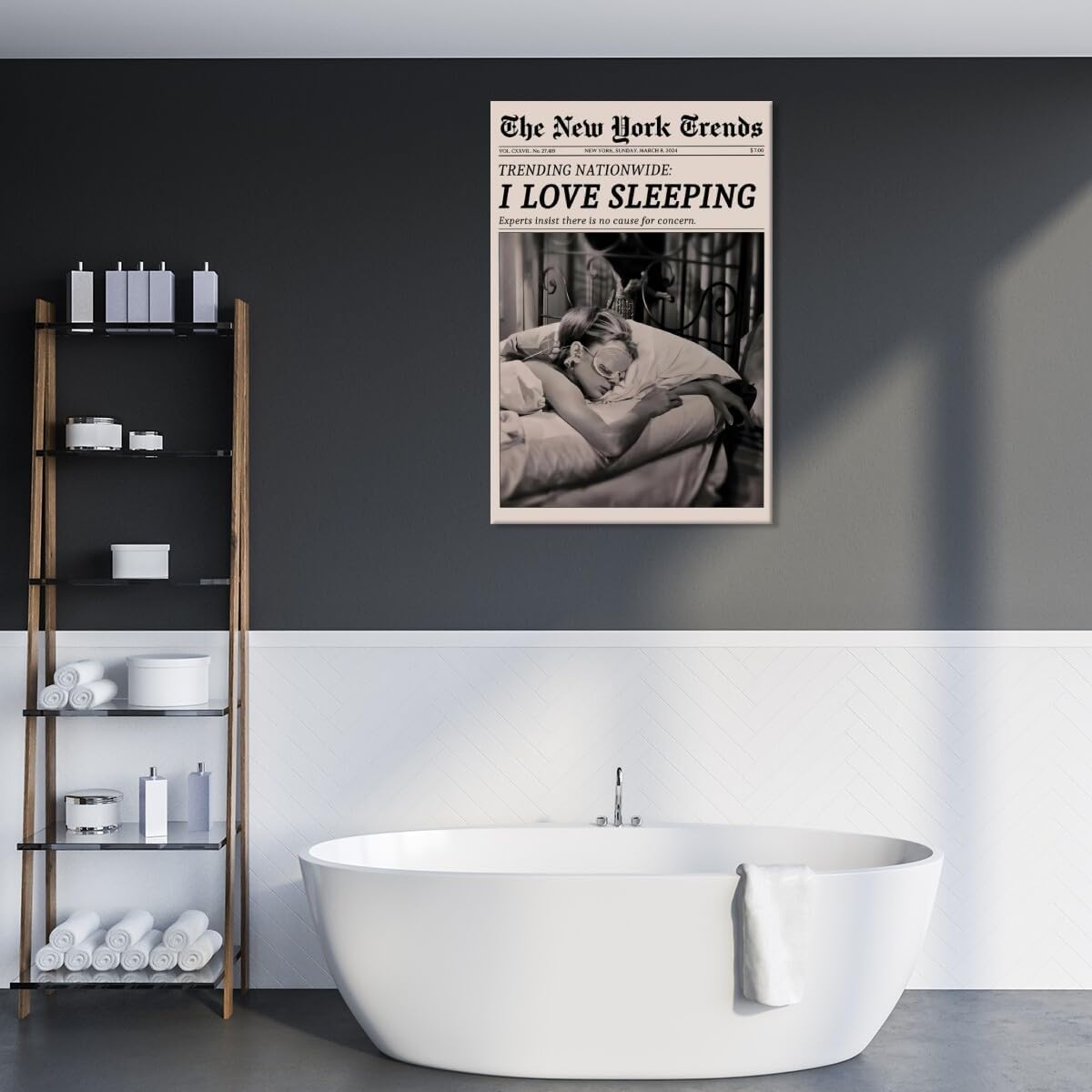 Retro Newspaper Wall Art Vintage Feminist Aesthetic Poster Black and White Canvas Print Funky Girl I Love Sleeping Art for Women Girly Bedroom Dorm Wall Decor 8x12inch Unframed