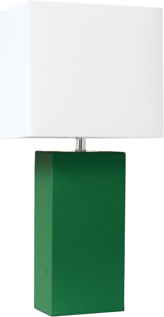 Elegant Designs LT1151-GRN Contemporary Faux Leather Encased Table Lamp for Living Room, Bedroom, Study, Office, Entryway, Reading Nook, Green