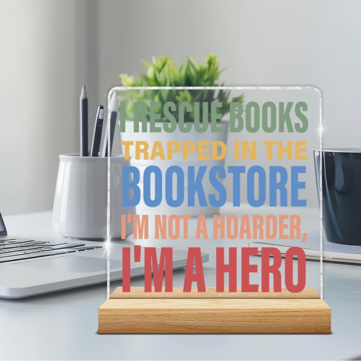 Book Lover Gifts for Women Men Friends, Funny Gift for Bookworm Book Lover Librarian Reader Christmas Birthday, Bookish Gift Ideas Acrylic Plaque Sign Home Room Office Desk Decor