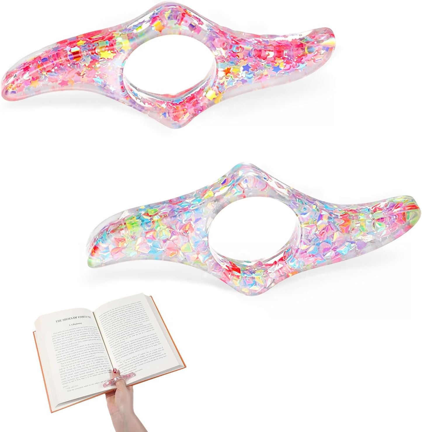 2 Pcs Page Holders for Reading, Rhinestones Thumb Book Page Holder Glitter Diamond Dotting Book Opener Holder Transparent Bookmarks Accessories for Reading Lovers Teachers
