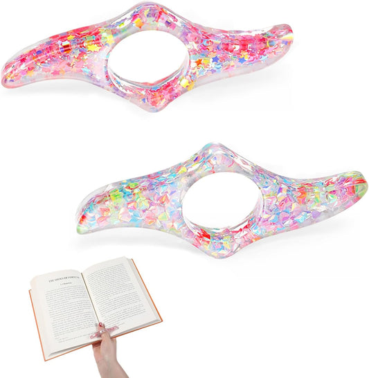 2 Pcs Page Holders for Reading, Rhinestones Thumb Book Page Holder Glitter Diamond Dotting Book Opener Holder Transparent Bookmarks Accessories for Reading Lovers Teachers