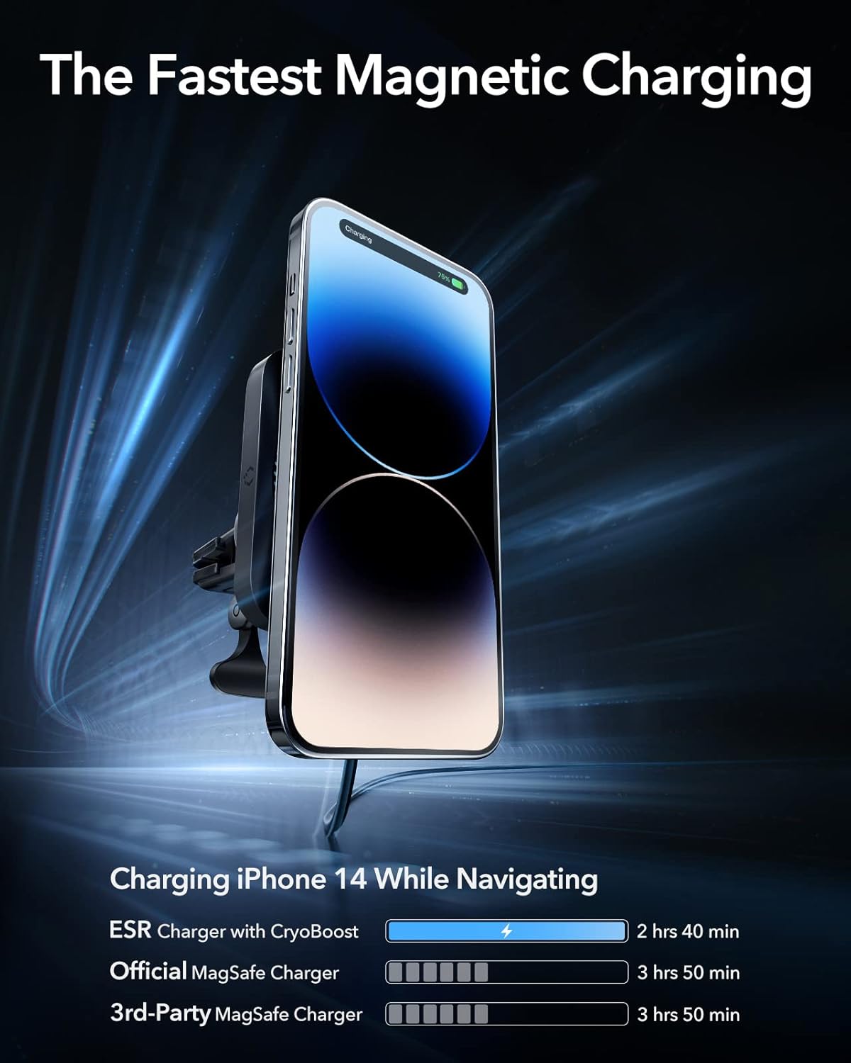 ESR for MagSafe Car Mount Charger with CryoBoost, Magnetic Wireless Car Charger, for MagSafe Car Charging, for iPhone 17e/17/16/15/14/13/12, S26/S25, Fast Phone Cooling Charging Set,36W QC 3.0 Adapter