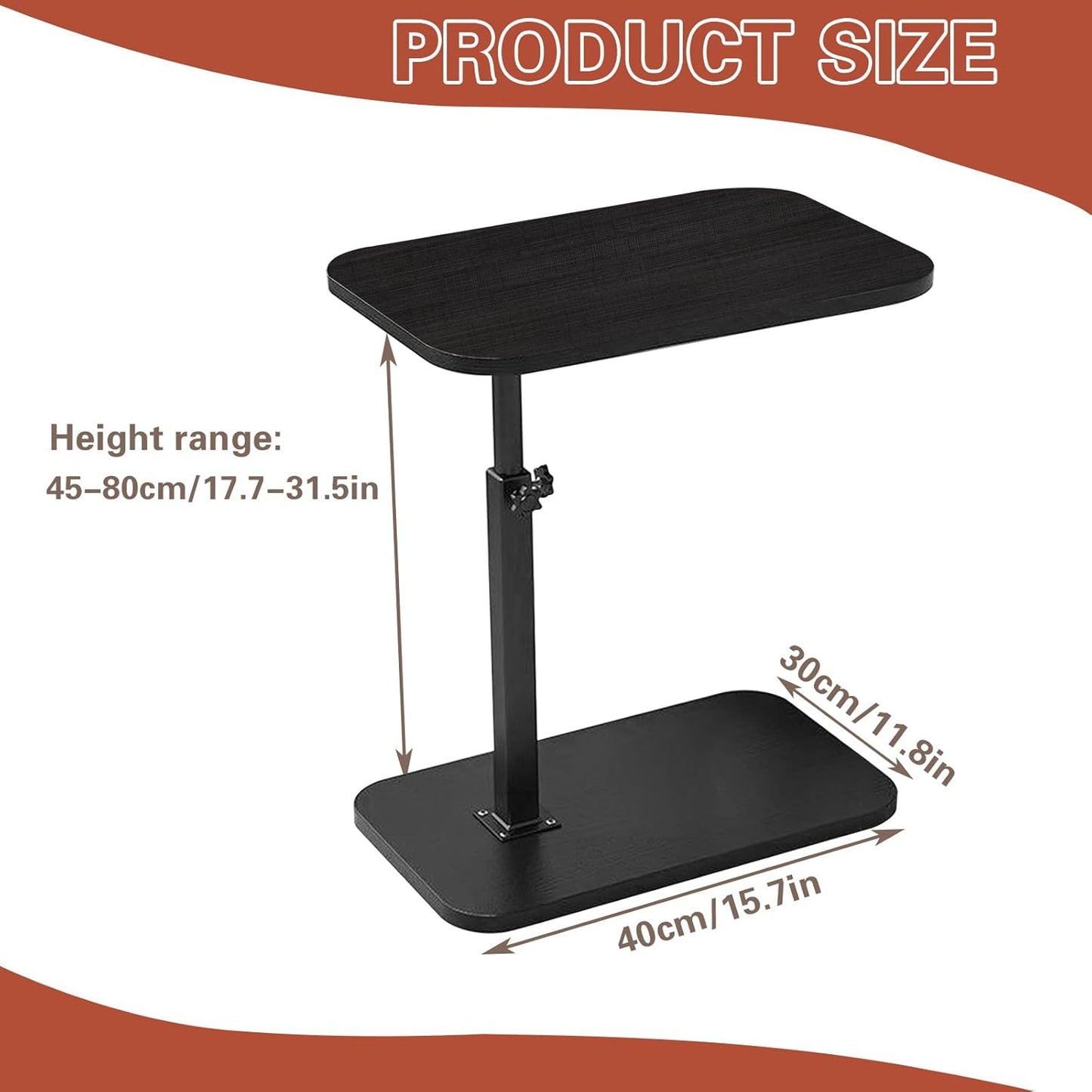 C Shaped End Table Adjustable Height, 360° Swivel C Side Tray, Small Bedside Table, for Couch, Living Room, Bedroom, Corners and Office (Black)