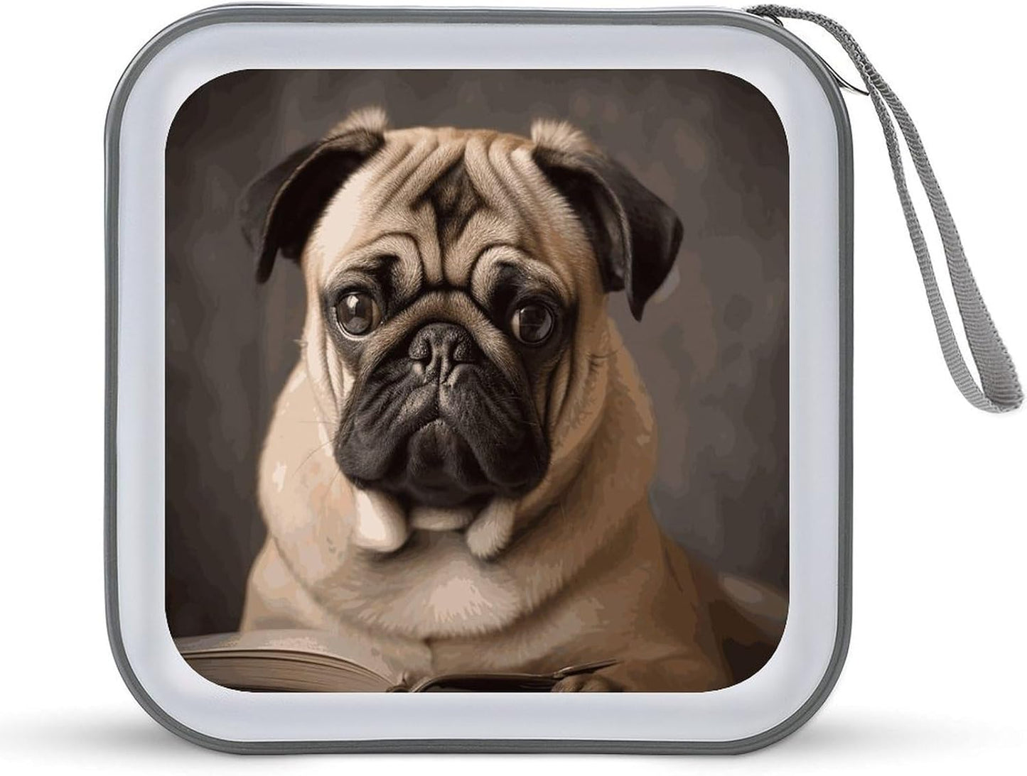 Animal Pug Dog CD Case 40 Capacity Case Zipper CD Collection Bag with Handles Cover DVD Storage Hard Plastic DVD Disc Cases Storage Binder for Car Home Office Travel