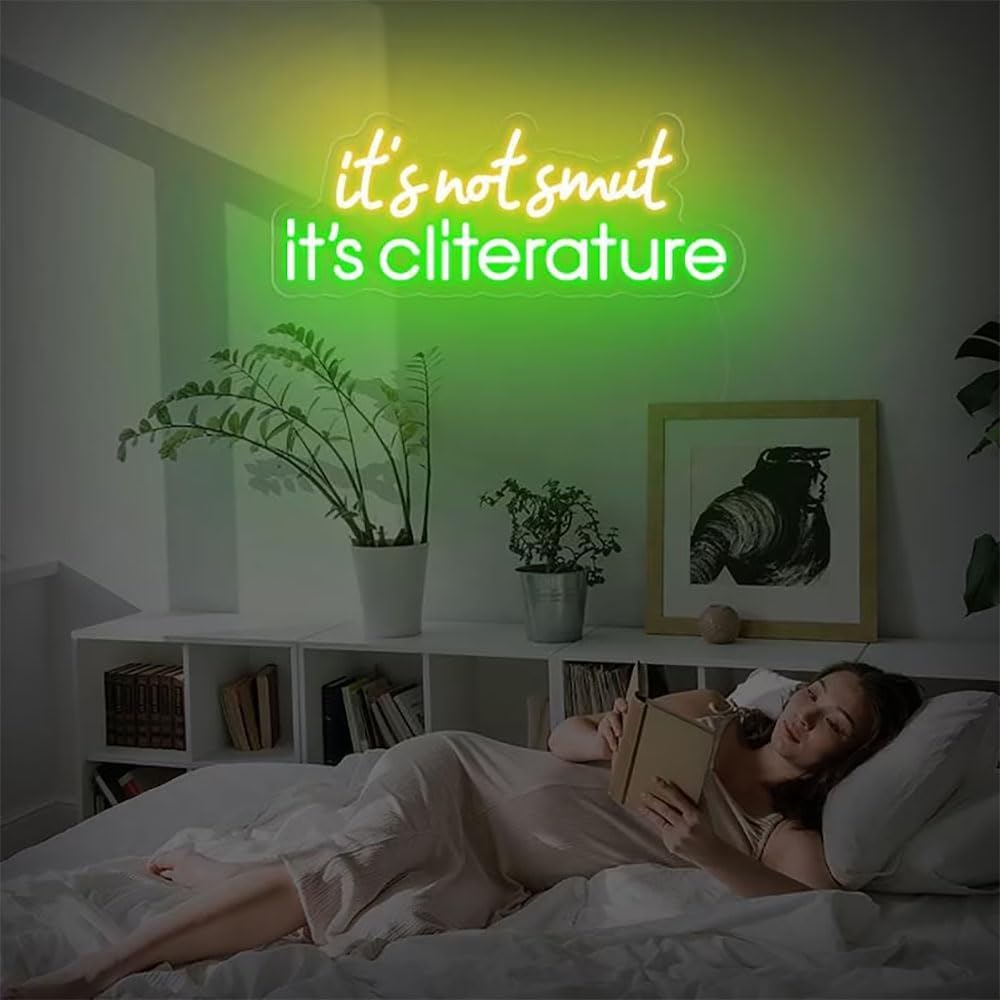 Book Lover Neon Sign, it's not smut its cliterature Quotes Home Wall Sign,Reading Room LED Lights Sign Decor,Funny Gifts for Bookish Reader.Size:21inch (Yellow+Green)