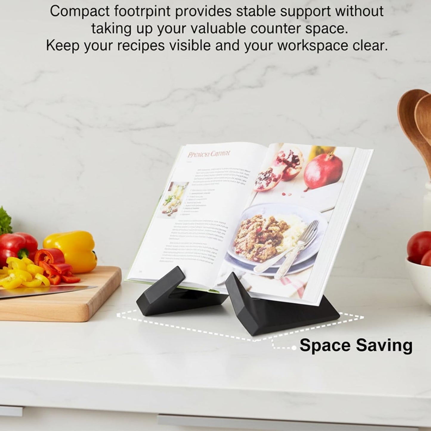 Wooden Cookbook Stand for Kitchen, Rustic Black Counter Cookbook Holder Book Stands Display for Recipe, Photo, Plate, Tablet PC (Black)