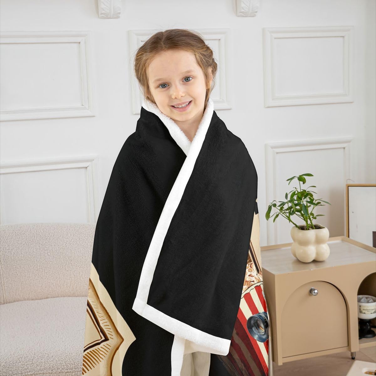 Feelyou Movie Ticket Popcorn Sherpa Throw Blanket for Couch Film Projector Soft Cozy Fleece Vintage Theater Cinema Blanket for Winter, Plush Throw Classic Movie Ticket Pattern Baby 30"x40" All Season
