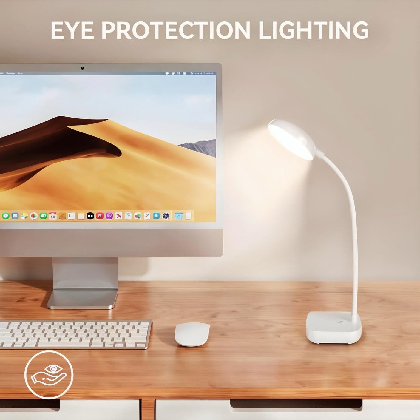 White Small Battery Powered Desk Lamp,Battery operated lamp,5W Rechargeable desk light,3 Colors,Adjustable brightness,360°Gooseneck Hose,Cordless lamps for small spaces,Eye-friendly and Energy Saving