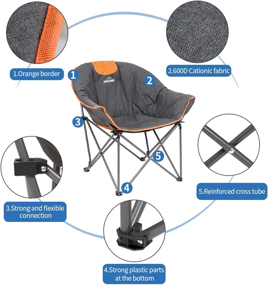 OUTDOOR LIVING SUNTIME Sofa Chair, Oversize Padded Moon Leisure Portable Stable Comfortable Folding Chair for Camping, Hiking, Carry Bag…