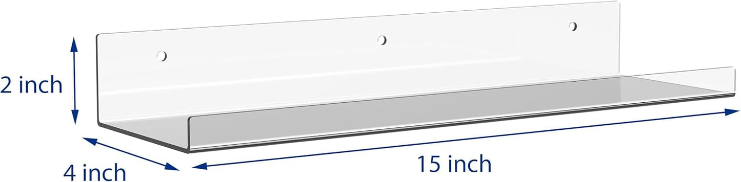 Wall-Mounted Acrylic Shelves Suitable for Wall-Mounted Display Rack Storage Rack Suitable for Children's Bookshelf Room Wall Decoration Bedroom Kitchen Living Room (4, 15")