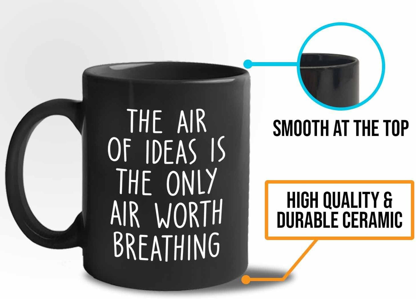 Bubble Hugs Writer Coffee Mug 11oz Black - The air of ideas is the only air worth breathing - Reading Book Lover for Bookworm Bibliophile Librarians Author Readers Bookish