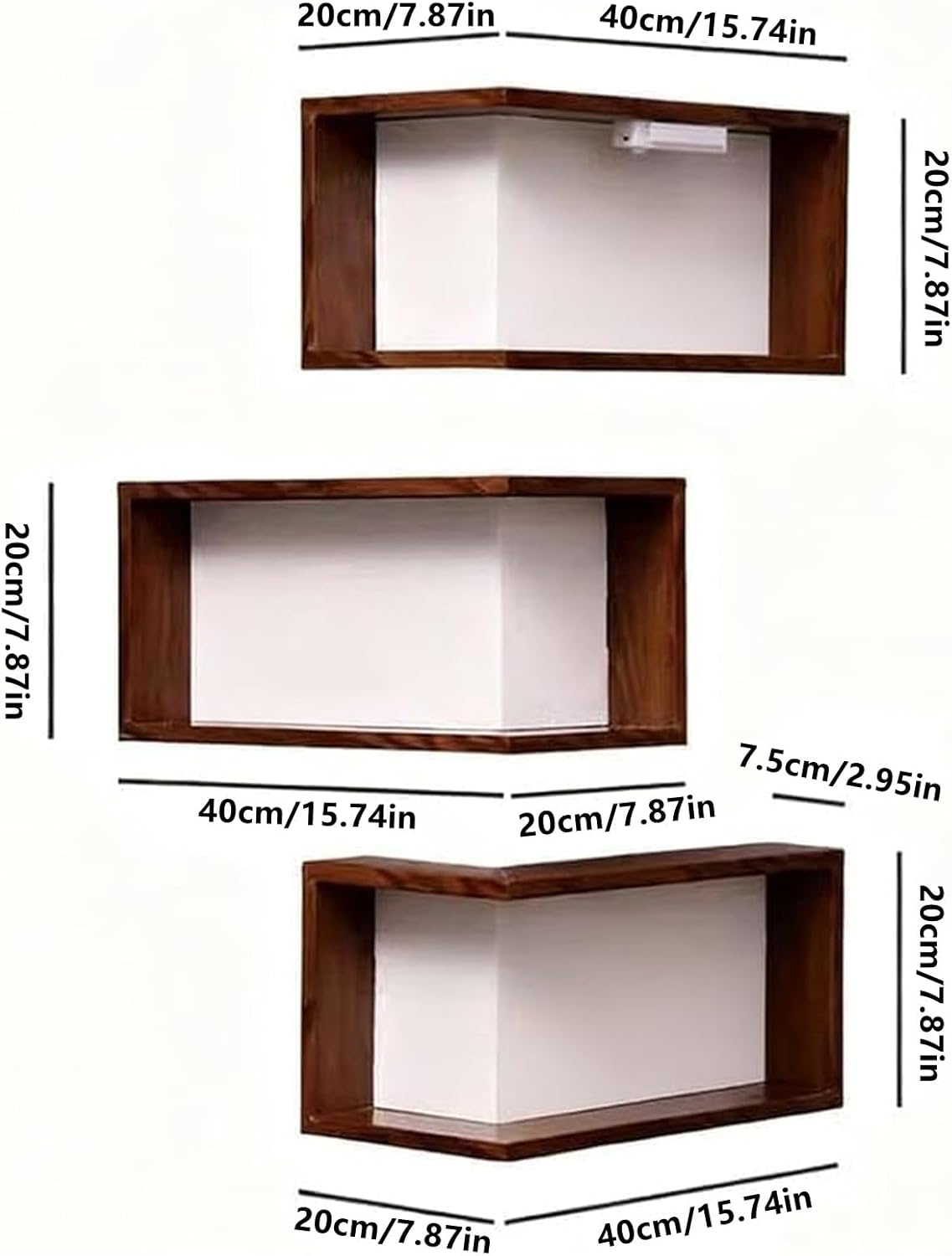 Smart Corner Shelves That Light up Your Space, Set of 3 Corner Floating Storage Shelves,Wooden Wall-Mounted Corner Shelf Display Rack, Space-Saving (Set of 3(LED Light not Included))