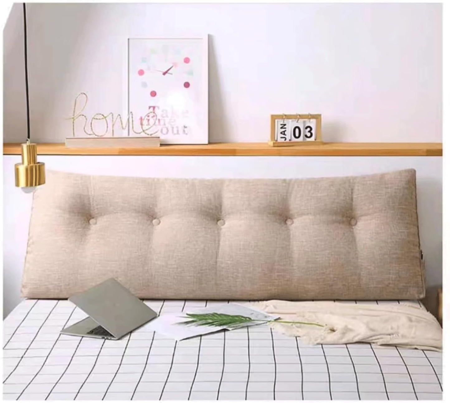 Triangular Headboard Pillow Wedge Reading Bed Rest Pillow Linen Cotton Bolster for Daybed Backrest Positioning Support Cushion with Removable Cover(Size:120x50x20cm,Color:A)