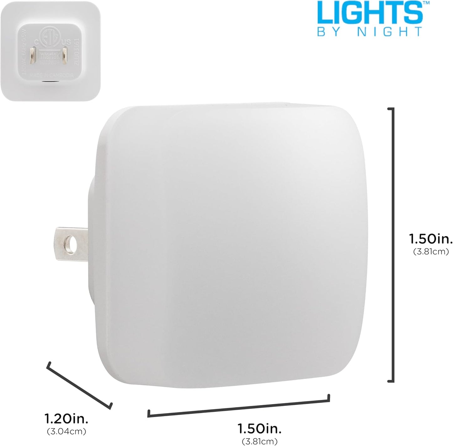 Lights by Night Mini Square LED Night Light, Plug in, Dusk to Dawn Sensor, Warm 3000K, Compact Single Outlet Design (Doesn’t Block 2nd Outlet), Ambient Lighting, Bedroom, Bathroom, 1 Pack, 82486