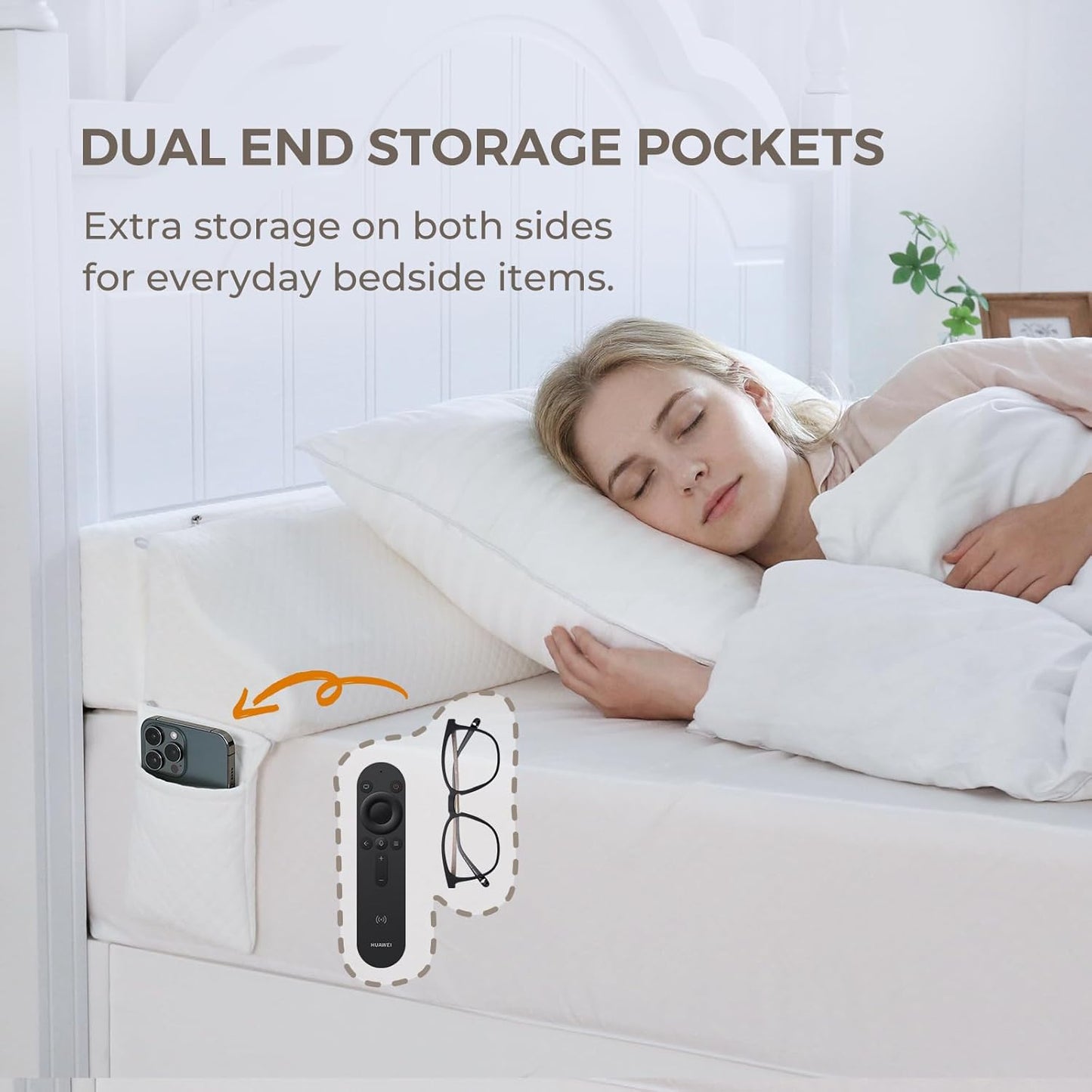 Bed Wedge Gap Filler Queen Size, Wedge Pillow for Headboard Gap, Foldable Mattress Gap Filler Close The Gap (0–7") Between Headboard and Mattress, Bed Crack Pillow, 60×10×6 in, White