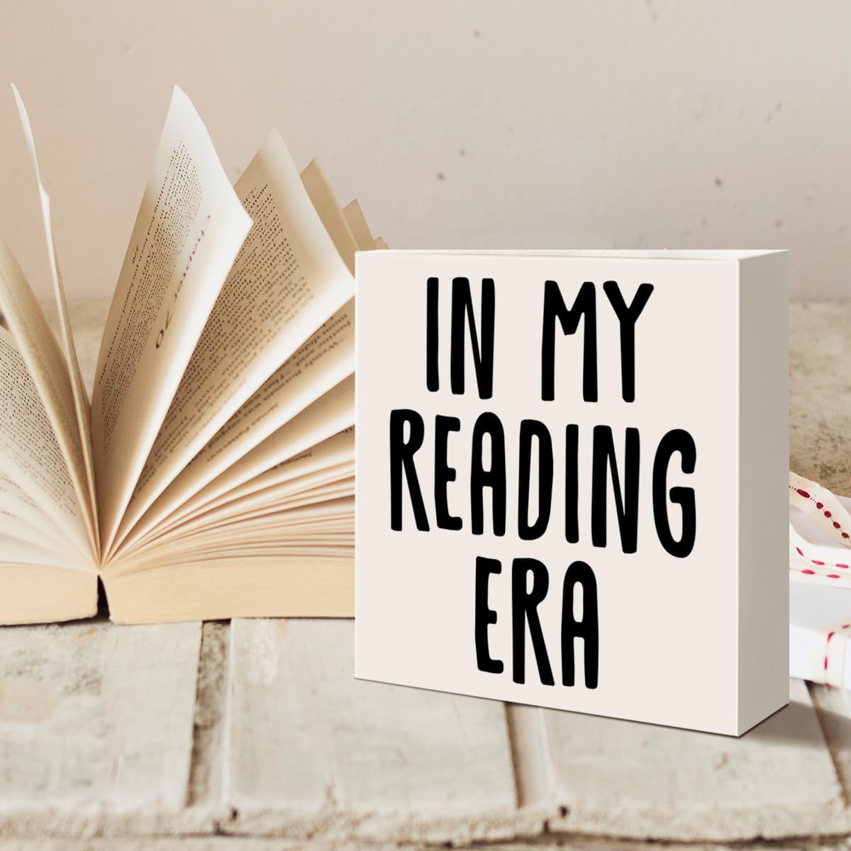 Book Lover Desk Decor Wooden Sign, Reading Decoration for Home Shelf Bedroom, Bookish Gifts for Women Men Book Lover Reader Book Nerd Librarian Bookworm, in My Reading Era