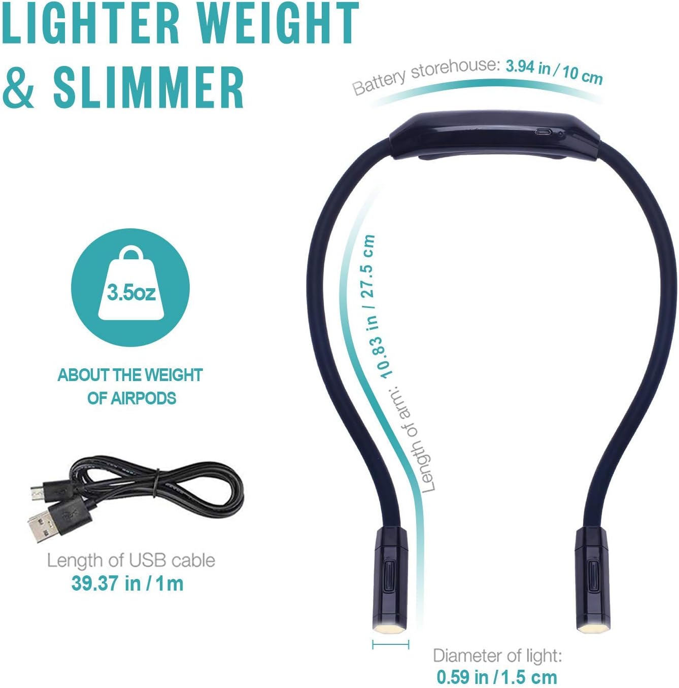Vekkia Lightweight Neck Reading Light - 3 Colors, 9 Brightness Levels. Rechargeable & Hand - Free. for Reading in Bed, Knitting, Crocheting, Sewing & Crafts, with Long - Lasting and Portable Design