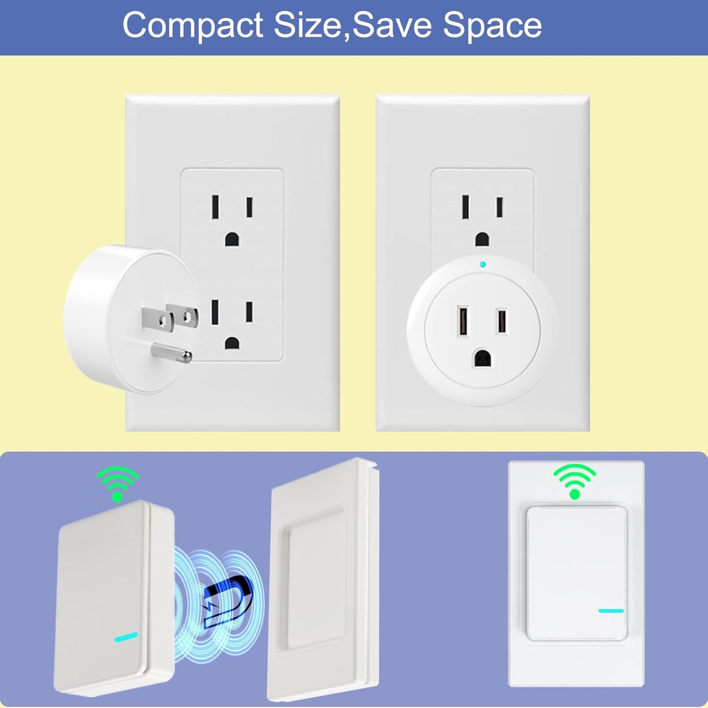 Wireless Remote Control Outlet Plug 1250W/10A for Small Appliance,Electrical Outlet Switch for Lights, Fans,Christmas Lights,Up to 100 ft Remote Range,No Wiring Needed, No Wi-Fi Required.