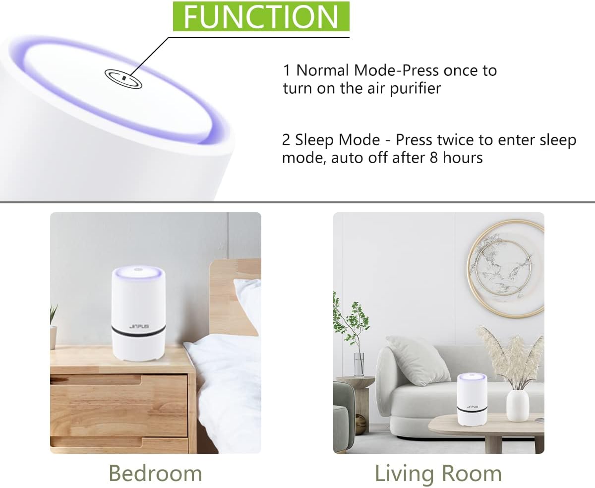 Air Purifier Small Portable Air Cleaner for Bedroom with HEPA Filter, Upgraded Low Noise Home Air Purifiers (White)