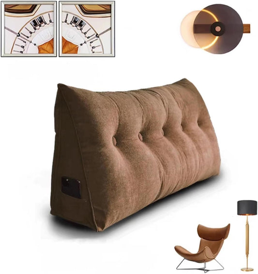 Bolster Triangular Headboard Wedge Pillow for Headboard Cushion Positioning Support Reading Backrest Pillow for Backrest Support Removable Cover(Size:150x50x20cm,Color:Brown)