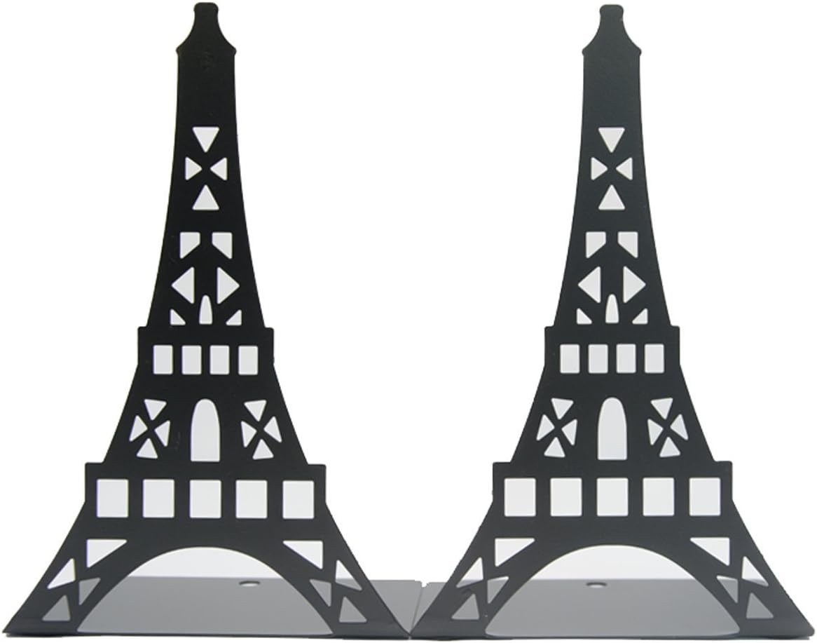 Winterworm Stylish Classical Hollow Out Modern France Paris Landmark Eiffel Tower Metal Decorative Bookend Book End Book Organizer for Library School Office Home Desk Study Gift (Black)