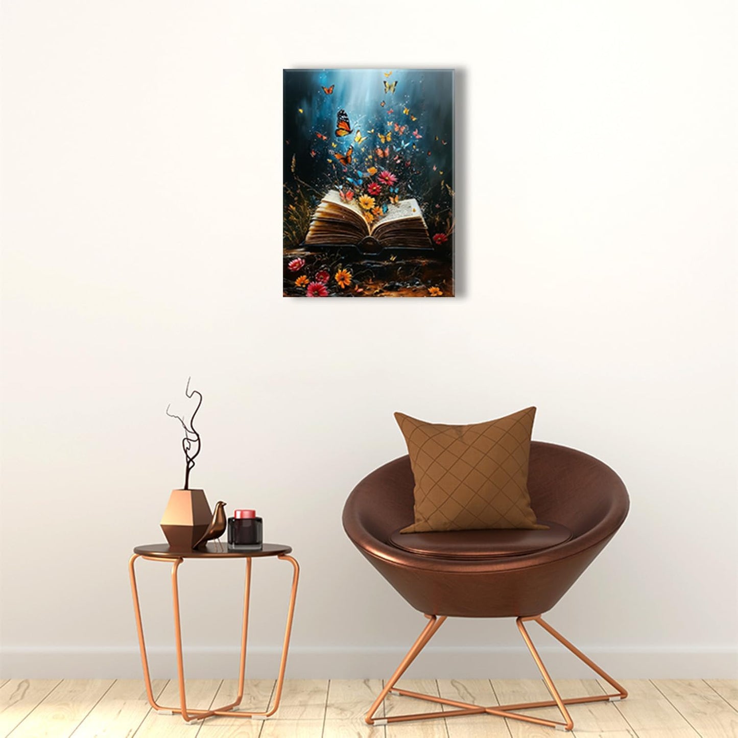 Ypxzzj Magical Book Canvas Wall Art Fantasy Butterfly and Flower Book Prints Home Decor Retro Butterflies Poster Pictrues Artwork for Reading Room Living Room Bedroom Ready to Hang(12''x16'')