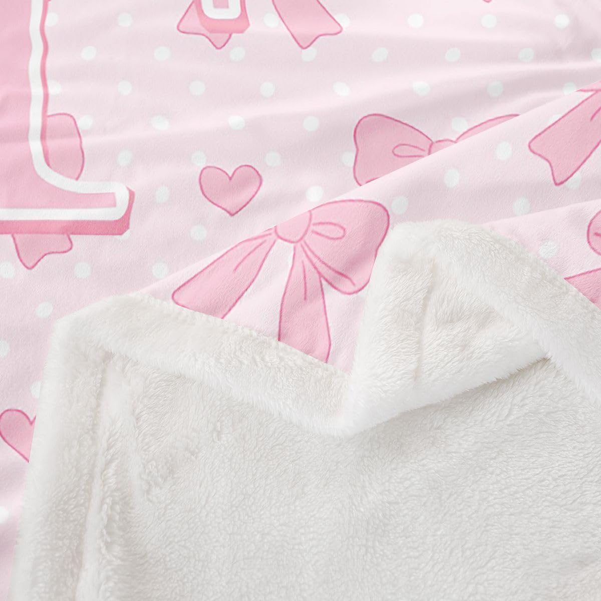 Feelyou Cute Pink Bow Sherpa Throw Blanket for Couch Monogrammed Super Soft Cozy Fleece Personalized Initial F Blanket Plush Throw Kawaii Coquette Bow Knot Baby 30"x40" Dreamy Princess Style