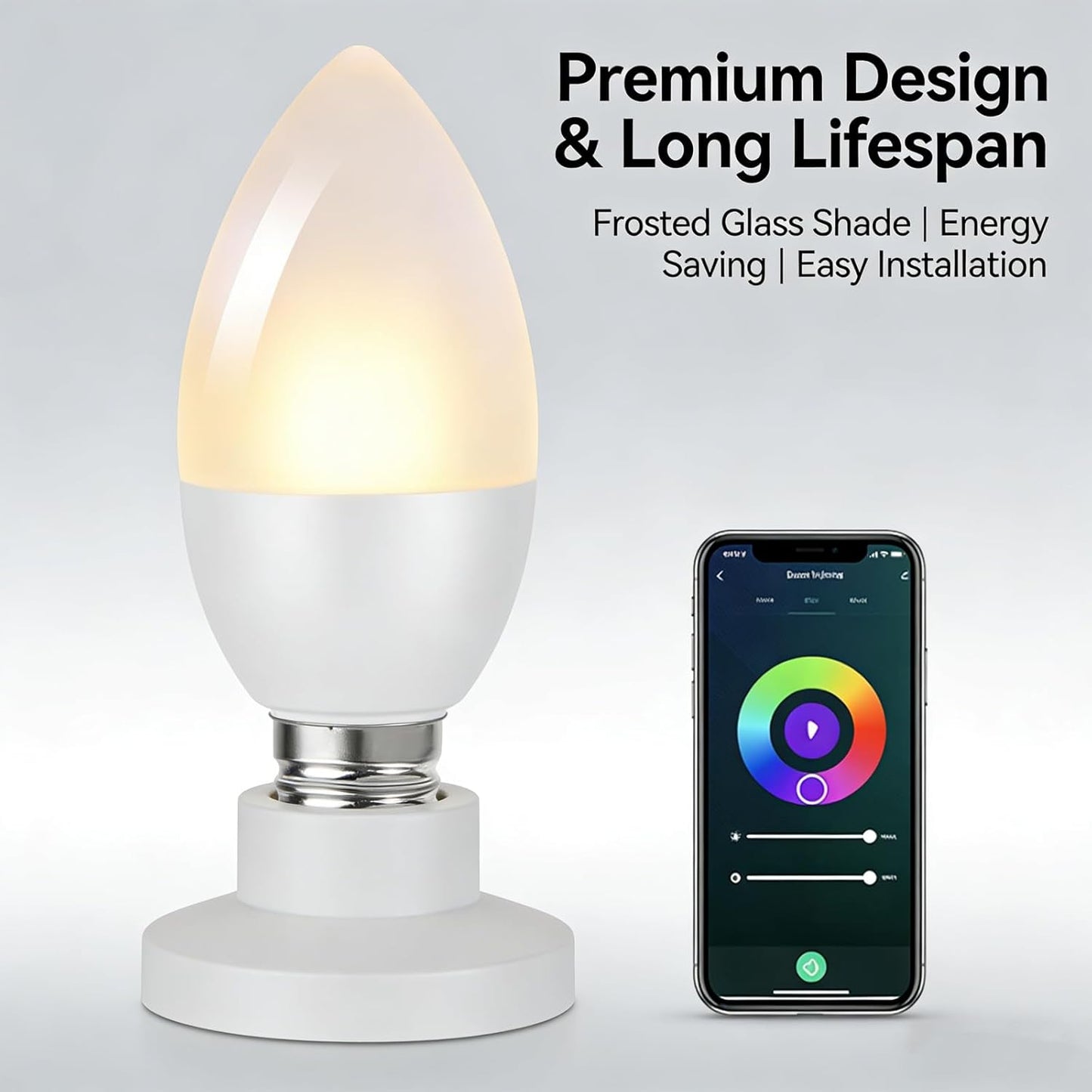 4 Sets E14 5W RGBCC Smart Light Bulbs with Adjustable Color Temperature Compatible with Alexan Google Assistant, 14MM Small Base Candle Light Suitable for Parties or Home Decoration