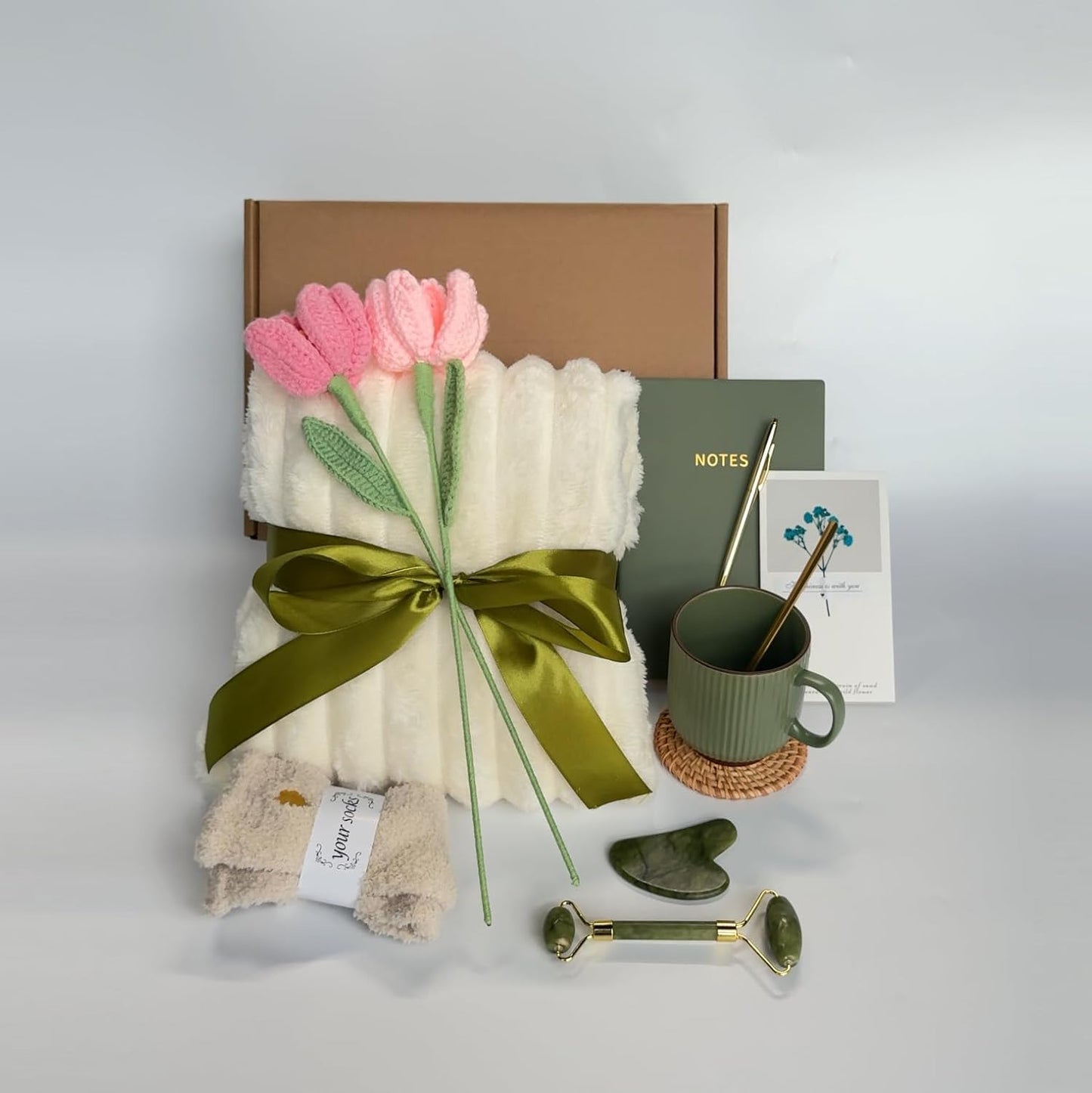 Self Care Gift Basket for Women – Ideal Present for Birthdays, Mother's Day, Graduation, Recovery, Mental Wellness, Knit Tulip Gift Throw Blanket,Self Love Box,Happy Birthday Gifts,coffe mugs