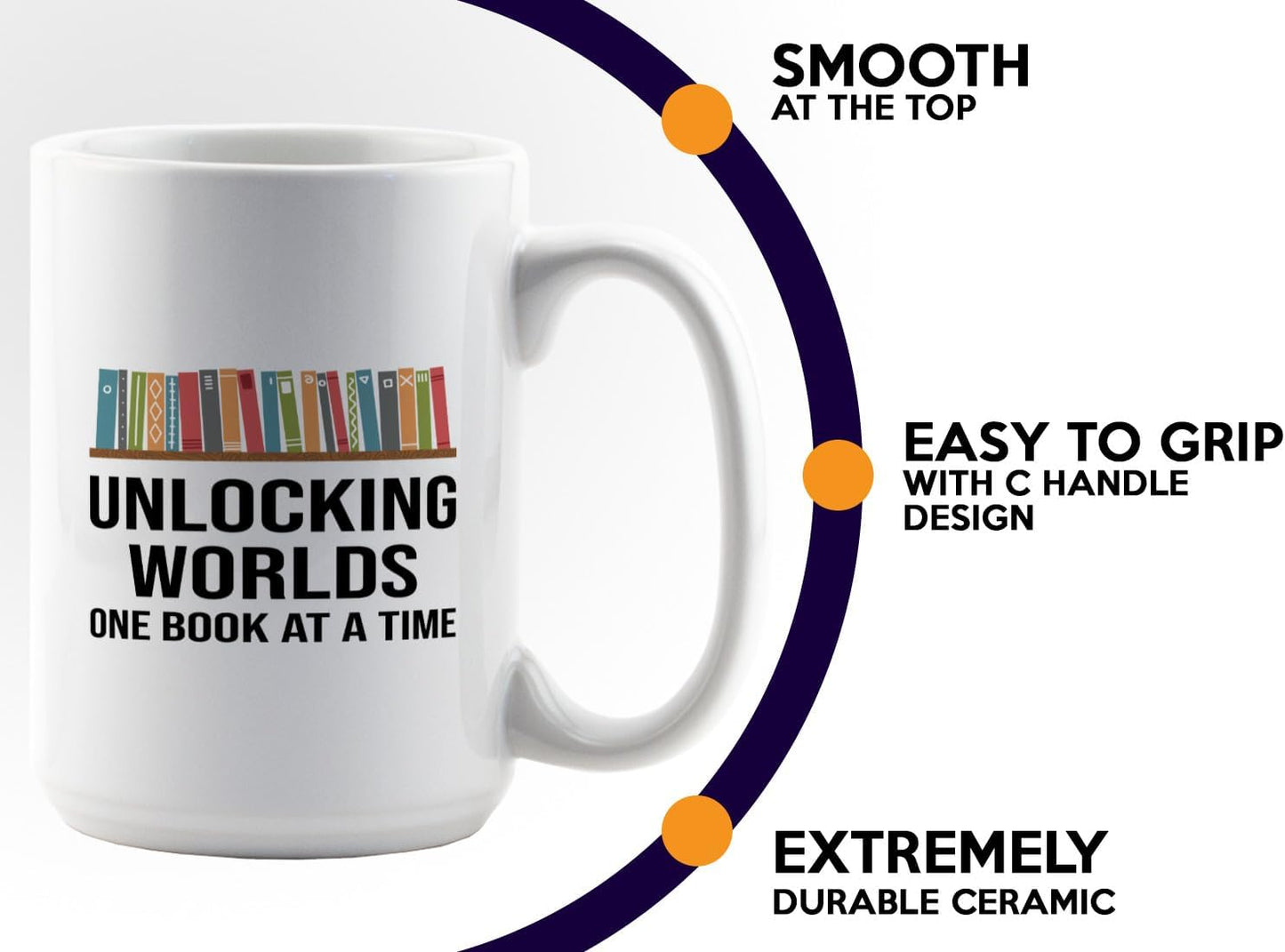 Book Lover Coffee Mug 15oz White -Unlocking Worlds - Gift For Poets Bookish People Bibliophile Librarian Book Club Reader